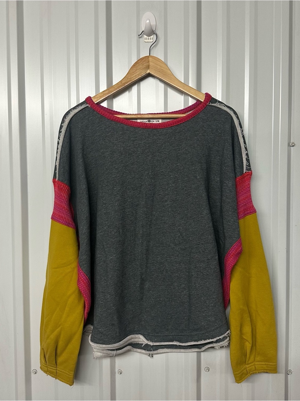 Natural Life Knit Trim Sweatshirt Long Sleeve Boho Cozy Cottagecore - Picture 10 of 13